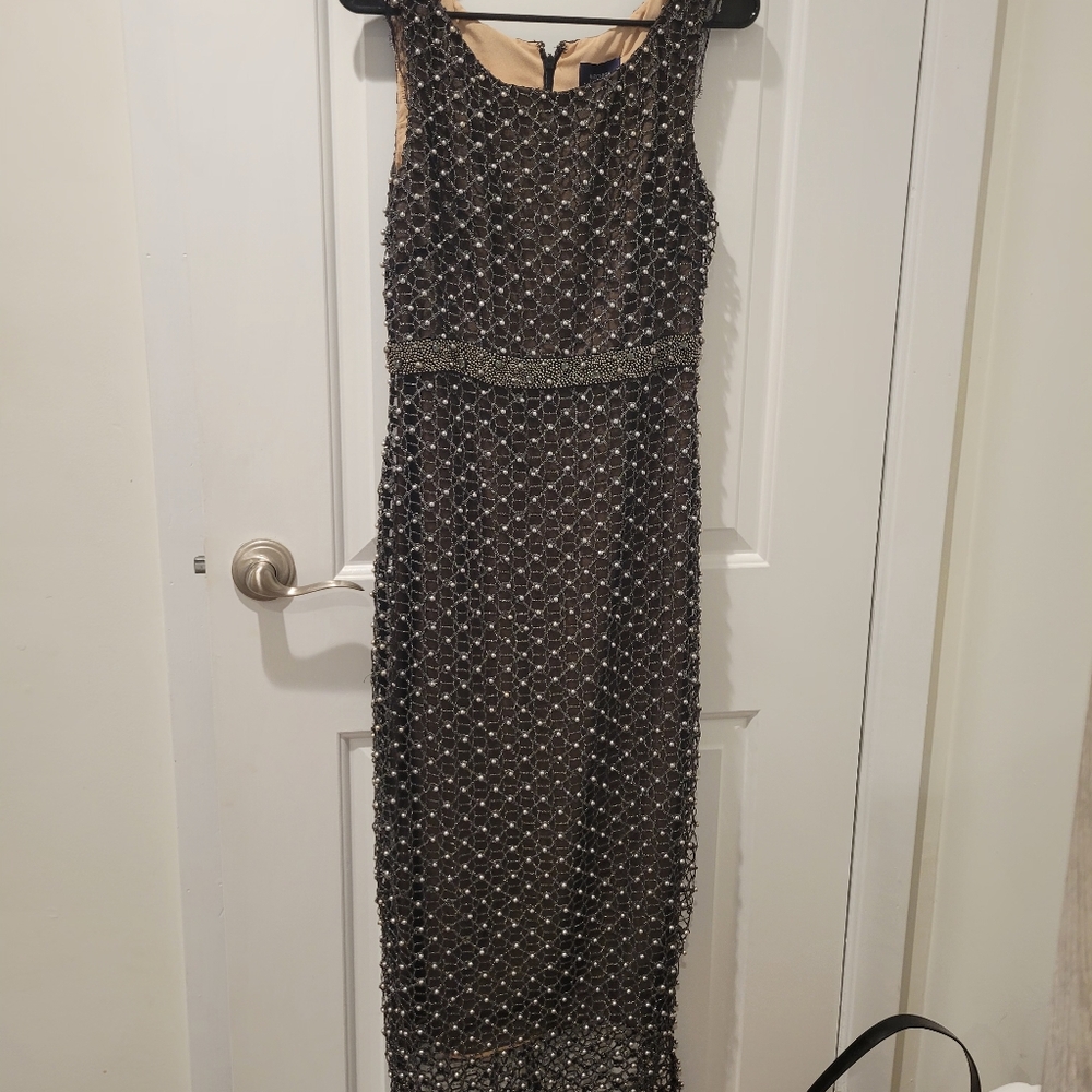 Marchesa Notte Black Beaded Lace Gown Size 8 Formal Evening